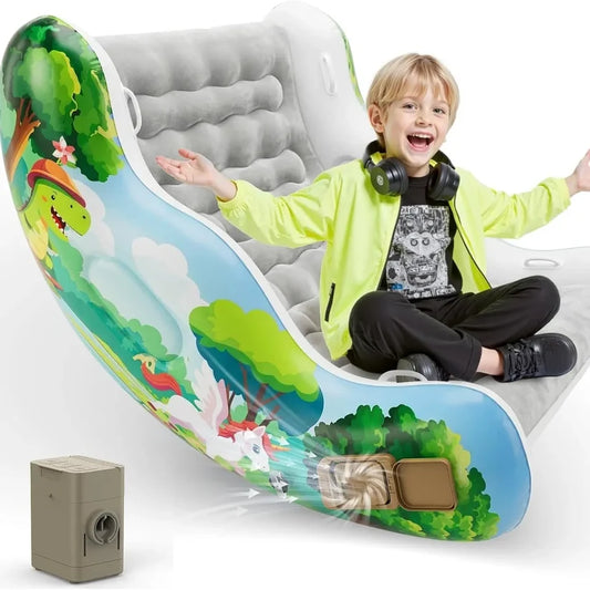 Child-Sized Montessori Rocking Chair for 3-8 Year Old Boys, Inflatable Air Cloud Rocker Sofa with Storage, Sensory Room Supply for Autism ADHD, Premium Leak-Proof PVC, Portable Inflation, Self-Soothing Motor Skills Training Birthday Cool Gift