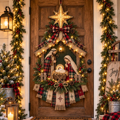 ⏳ Last Day 50% OFF – DIY Lighted Christmas Nativity Scene Door Hanging Kit 🎄