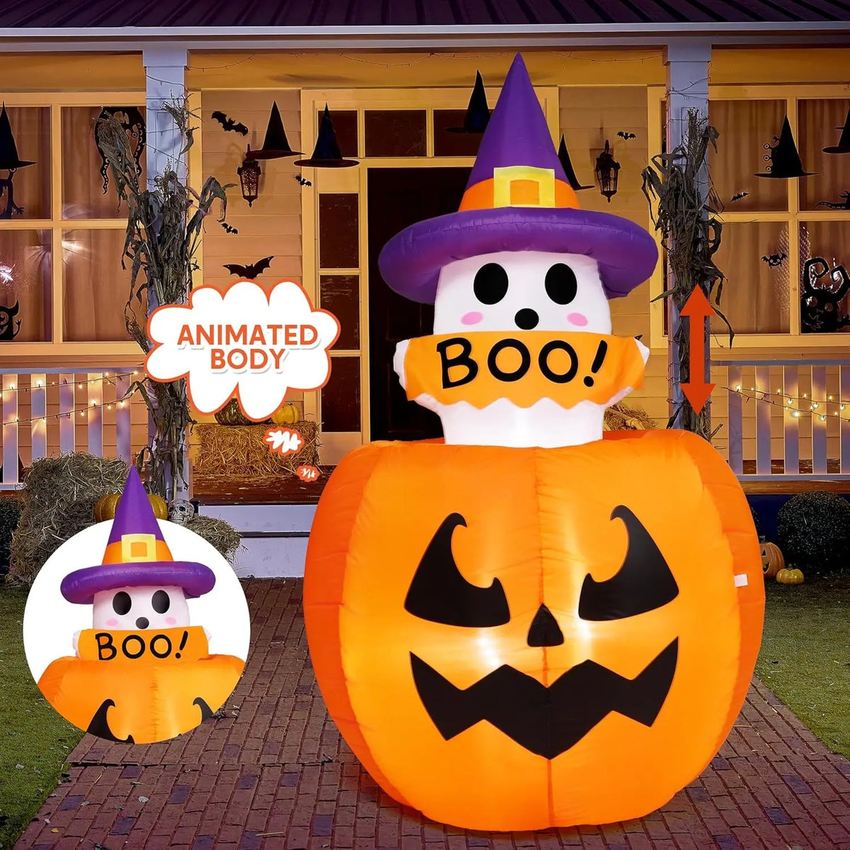 🎃Halloween inflatable decorations, outdoor yard inflatable pumpkin lights